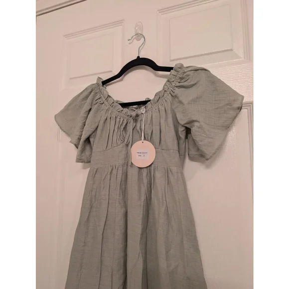 NEW Neon Blush Sage Green Cottagcore Milkmaid Hi-Low Dress S Maternity Friendly - Picture 2 of 7